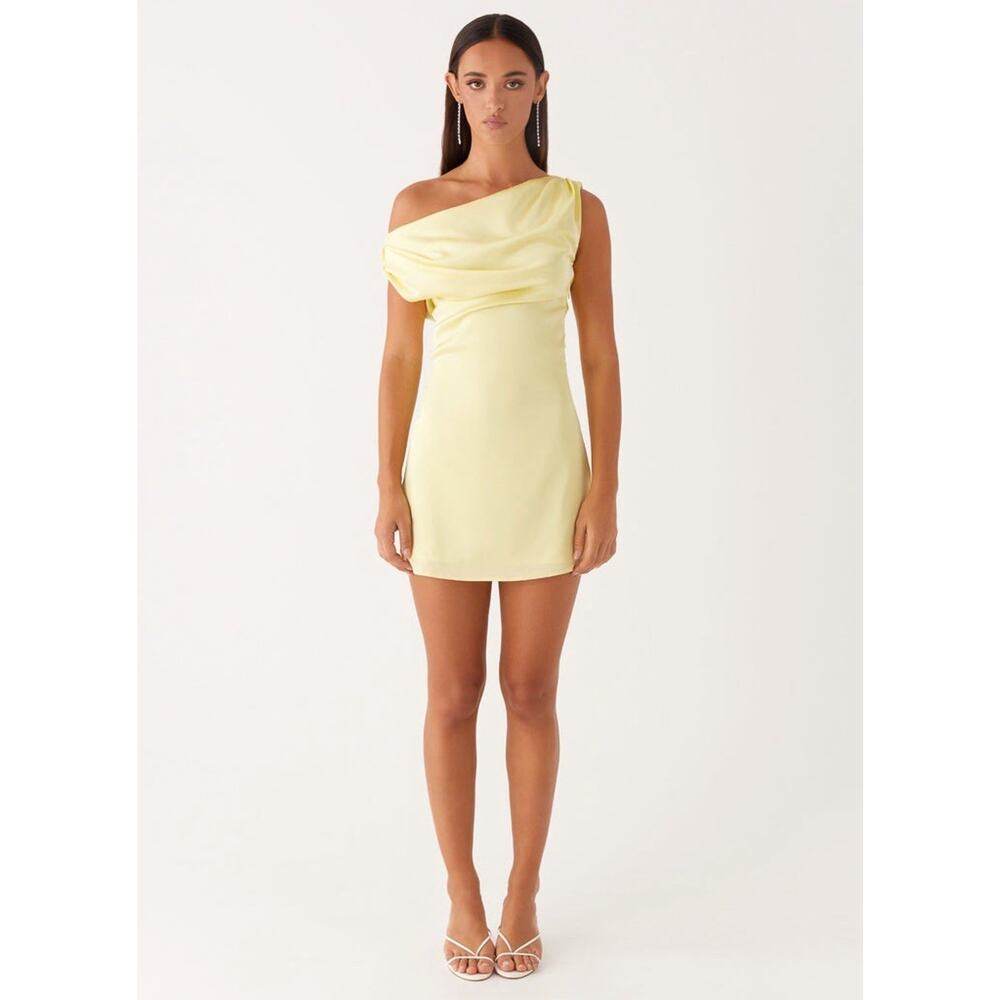 Peppermayo Womens Satin Yellow Heart Of Glass Mini Dress Asymmetrical Size S 4